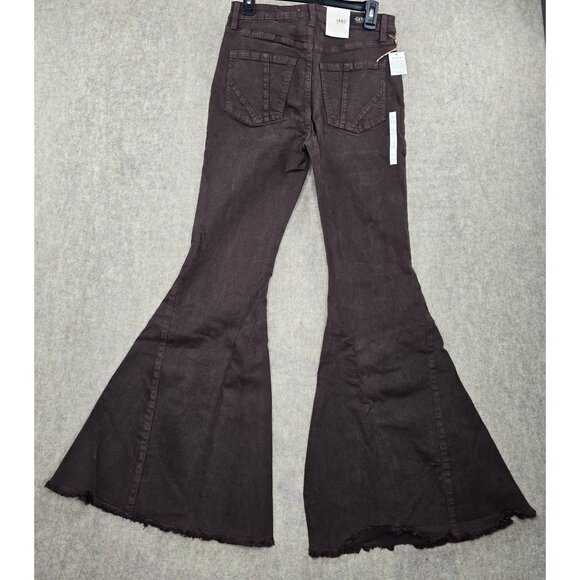 Shyanne High Rise Flare Brown Jeans W31 L34 Retro Frayed Hem Stretch Denim Pants - Picture 2 of 12